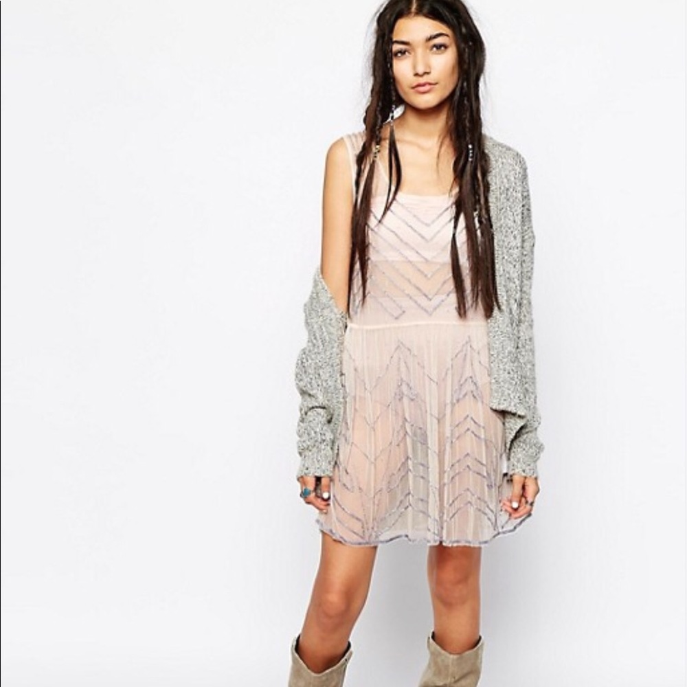 Free People Embellished Slip Dress in Mesh